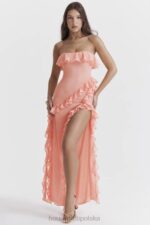 House of CB Sarina Maxi Sukienka Morelowa z Falbaną Elegancja na Każdą Okazję
