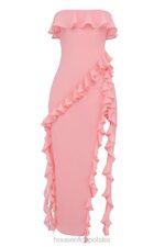 House of CB Sarina Maxi Sukienka Morelowa z Falbaną Elegancja na Każdą Okazję - Image 6