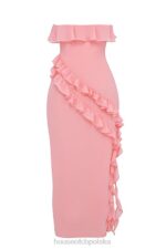 House of CB Sarina Maxi Sukienka Morelowa z Falbaną Elegancja na Każdą Okazję - Image 8