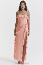 House of CB Sarina Maxi Sukienka Morelowa z Falbaną Elegancja na Każdą Okazję - Image 9