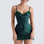House of CB Satynowa sukienka halka Soraya Zielona elegancka moda na każdą okazję