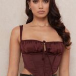 House of CB Satynowy gorset Betsy Raisin Krótki Modny Styl 4PND98