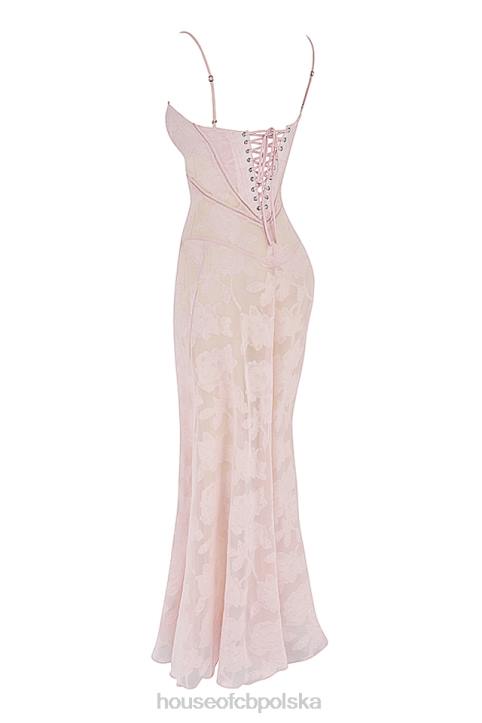 House of CB Seren Maxi Sukienka Różowe Kwiaty Koronka Elegancja - Image 8