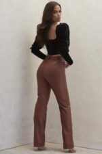 House of CB Spodnie Skórzane Wegańskie Stretch Tan Eleganckie - Image 15