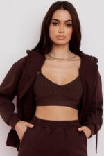House of CB Storm Chocolate Bluza z kapturem na zamek modna odzież damska - Image 2