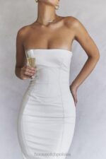 House of CB Sukienka bez ramiączek wegańska skóra Camilla Ivory modna odzież - Image 13