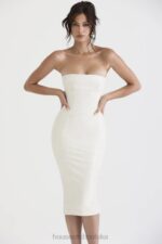 House of CB Sukienka bez ramiączek wegańska skóra Camilla Ivory modna odzież - Image 8