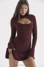 House of CB Sukienka dzianinowa Evalina w kolorze wina modna elegancka 4PND300