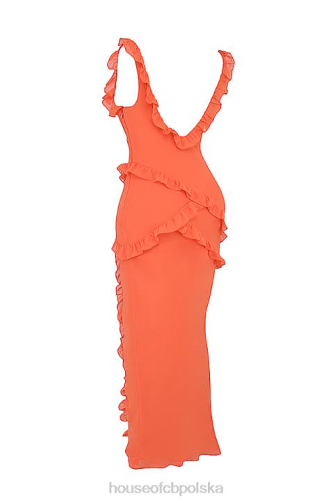 House of CB Sukienka maxi w kolorze pomarańczowym z falbaną Pixie - Image 8