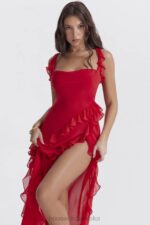 House of CB Sukienka maxi wiśniowa z falbaną na każdą okazję - Image 13