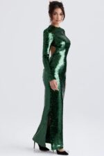 House of CB Sukienka maxi z cekinami sosnowa zieleń Glamour - Image 12