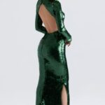 House of CB Sukienka maxi z cekinami sosnowa zieleń Glamour