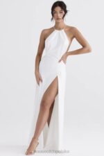 House of CB Sukienka maxi z rozcięciem kości słoniowej elegancka moda damska - Image 14