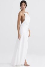 House of CB Sukienka maxi z rozcięciem kości słoniowej elegancka moda damska - Image 16