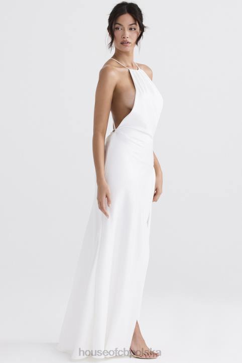 House of CB Sukienka maxi z rozcięciem kości słoniowej elegancka moda damska - Image 16