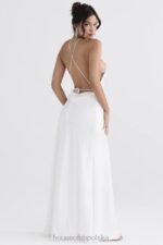 House of CB Sukienka maxi z rozcięciem kości słoniowej elegancka moda damska - Image 17