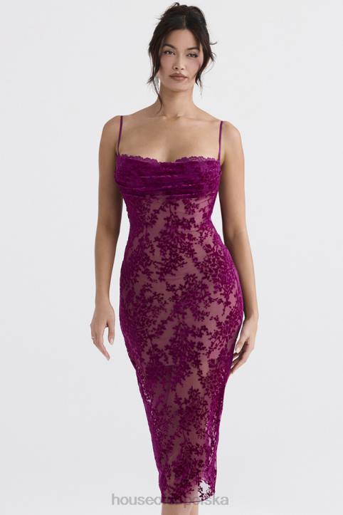 House of CB Sukienka Midi Ione Cranberry Devore Modna Elegancja - Image 1