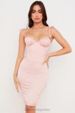House of CB Sukienka midi z gorsetem w pudrowym różu Alma 4PND546 elegancka odzież dla kobiet