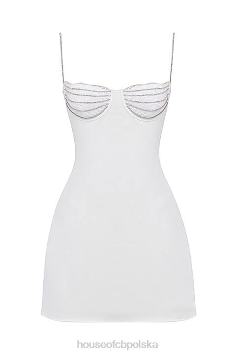 House of CB Sukienka mini z kryształkami w odcieniu kości słoniowej modna elegancja - Image 7