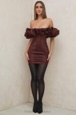 House of CB Sukienka Satynowa Bez Ramiączek Falbana Raisin Modna Elegancka - Image 7