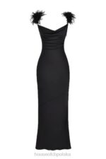 House of CB Tabitha satynowa czarna sukienka maxi na każdą okazję - Image 7