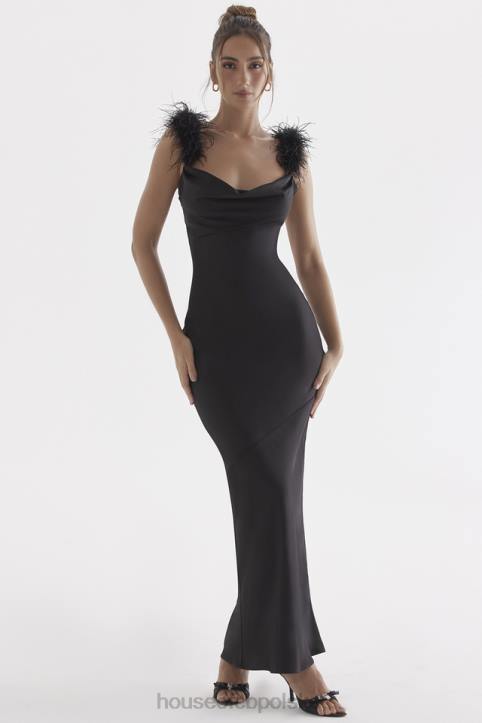 House of CB Tabitha satynowa czarna sukienka maxi na każdą okazję - Image 1