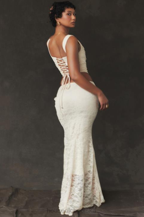 House of CB Therese Kremowa Koronkowa Spódnica Maxi Vintage Elegancja - Image 4