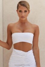 House of CB Top bandeau z białego lnu Tanice modna odzież na każdą okazję