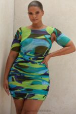 House of CB wielokolorowa sukienka mini z marszczoną siateczką Letitia modny styl na każdą okazję - Image 10