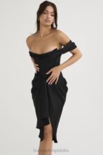 Janis Czarna Satynowa Midi Sukienka Gorsetowa Elegancka - Image 12