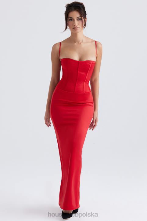 House of CB Czerwona satynowa sukienka maxi z gorsetem Shani 4PND357 odzież