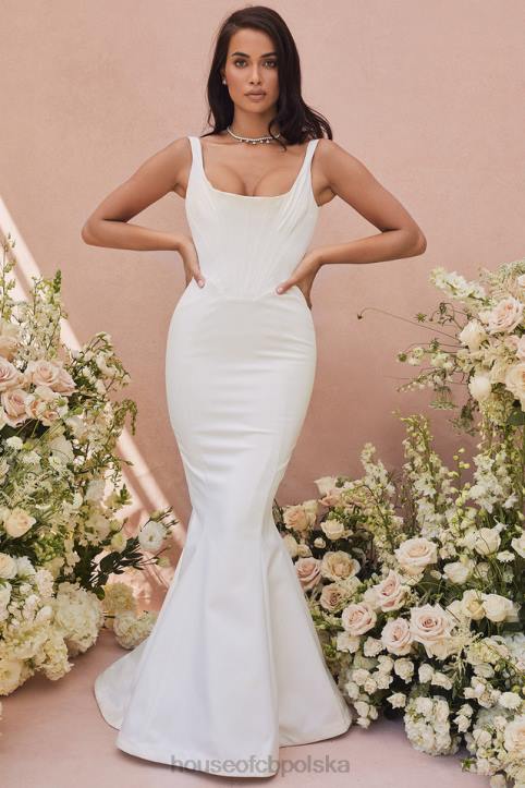 House of CB Satynowa suknia ślubna o kroju syreny w kolorze kości słoniowej estelle – edycja limitowana 4PND1159 wesela