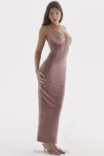 House of CB Aksamitna Sukienka Midi Róż Azalia Stylowa Moda Kobieca - Image 11