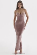 House of CB Aksamitna Sukienka Midi Róż Azalia Stylowa Moda Kobieca