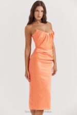 House of CB Alora Mandarynkowa Midi Sukienka Bez Ramiączek - Image 9