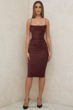 House of CB Anja Raisin Midi Sukienka Gorsetowa Satynowa Elegancka - Image 15