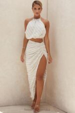 House of CB Bette Lniany top bez pleców wiązany na szyi kolor lniany modna odzież damska - Image 14