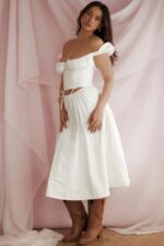 House of CB biała marszczona midi spódnica elegancka na każdą okazję - Image 5