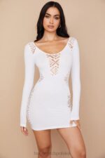 House of CB Biała Mini Sukienka Elastyczna Alana Modna Odzież