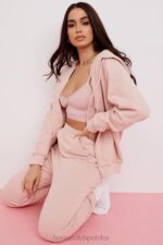 House of CB Bluza z kapturem burzowy róż z zamkiem błyskawicznym modna odzież damska
