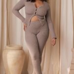 House of CB Ciemnoszare Legginsy Prążkowane Mitzi Idealne na Każdą Okazję