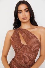 House of CB Clementine Sukienka mini wycięciem i wirującym nadrukiem pomarańczowa - Image 10