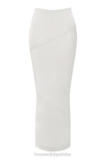 House of CB Colette elegancka midi spódnica w kolorze kości słoniowej satynowa o skośnym kroju - Image 7
