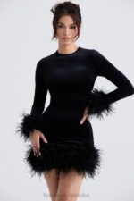 House of CB Czarna Aksamitna Mini Sukienka Lavinia Stylowa Elegancja
