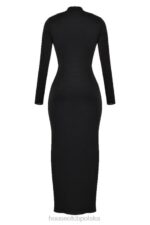 House of CB Czarna Drapowana Sukienka Saskia Maxi Elegancja na Każdą Okazję - Image 4