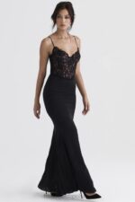 House of CB Czarna gorsetowa sukienka maxi Cara 4PND382 modna odzież wieczorowa - Image 11