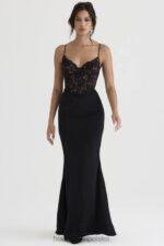 House of CB Czarna gorsetowa sukienka maxi Cara 4PND382 modna odzież wieczorowa