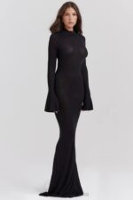 House of CB Czarna Maxi Sukienka Dzianinowa Sancha Trendy Modna - Image 9