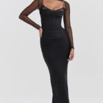 House of CB Czarna Maxi Sukienka Katariny Stylowa Modna Elegancka