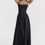 House of CB Czarna Maxi Sukienka Sznurowana Anabella Trendy Modne